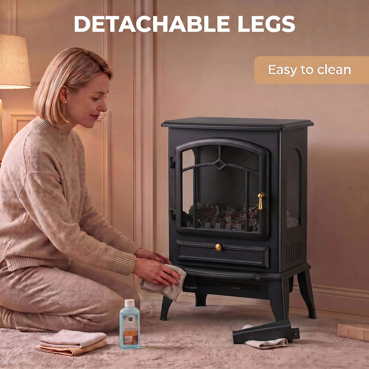 Electric Fireplace Stove, 725W/1450W Infrared 3-Sided Heater, Black Electric Fireplaces at Gallery Canada