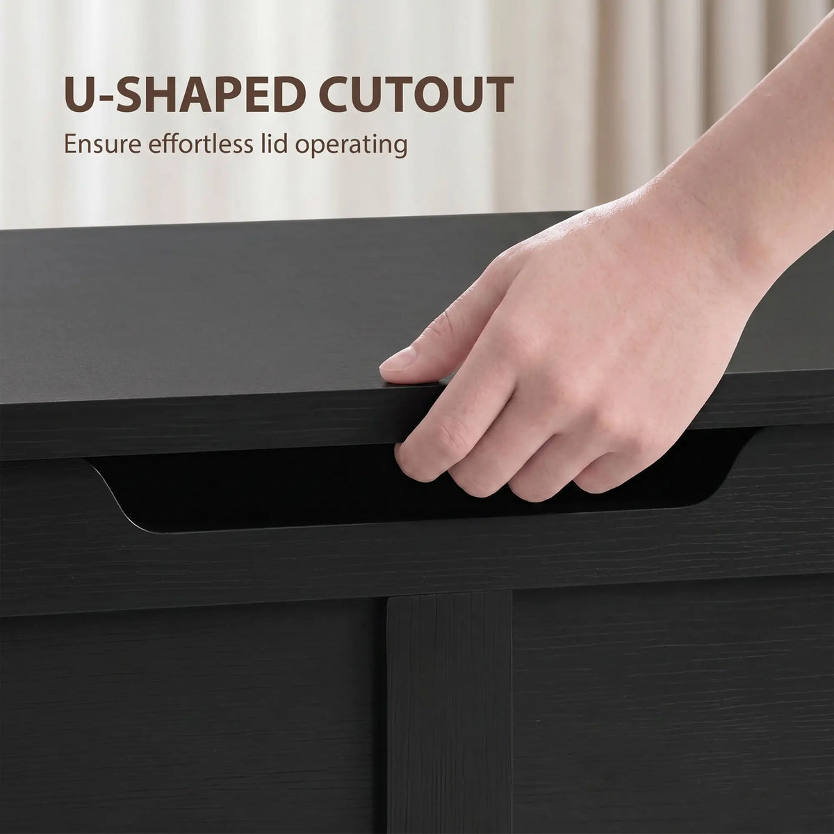 31.5 Inch Storage Chest Trunk with Safety Hinge, Black Wood Grain, Black Storage Ottomans & Benches at Gallery Canada