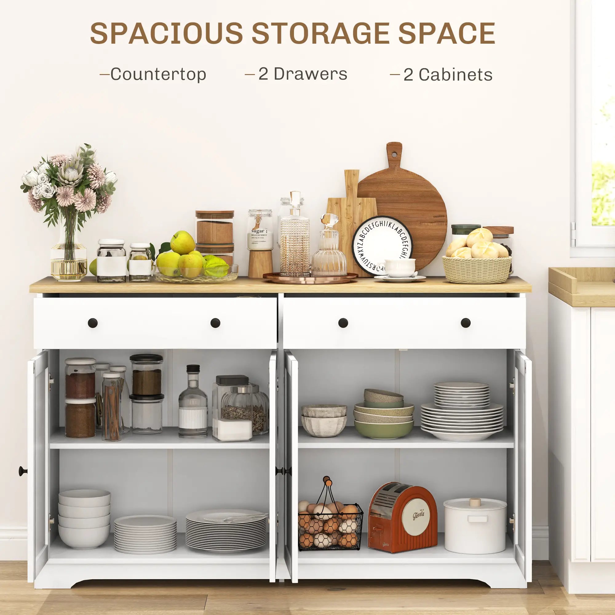 Modern Sideboard, Buffet Cabinet with Drawers, Adjustable Shelves, White Storage Cabinets at Gallery Canada