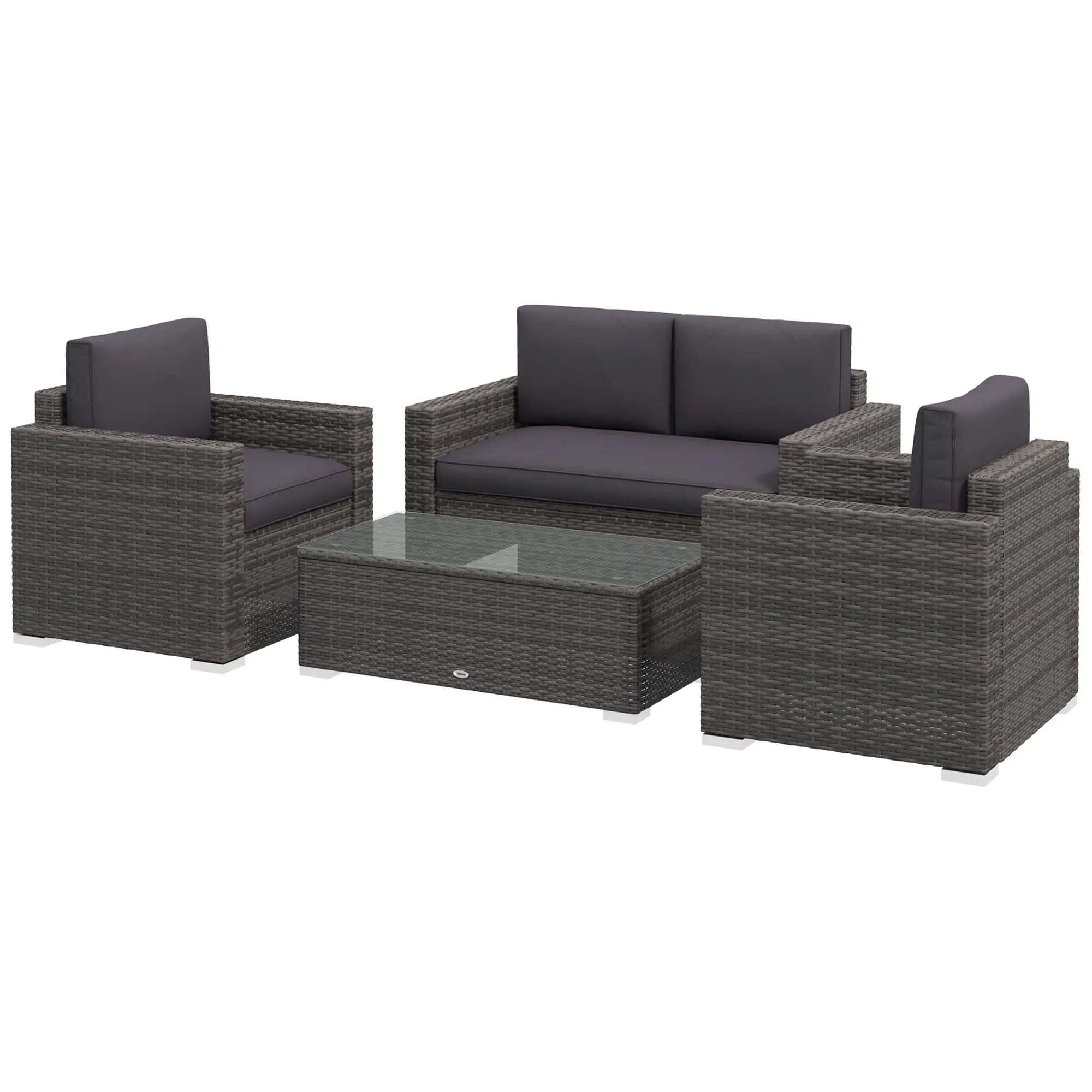 Outdoor Wicker Furniture Set, Loveseat and 2 Chairs, Grey Patio Furniture Sets Mixed-Grey Rattan, Grey Cushion at Gallery Canada