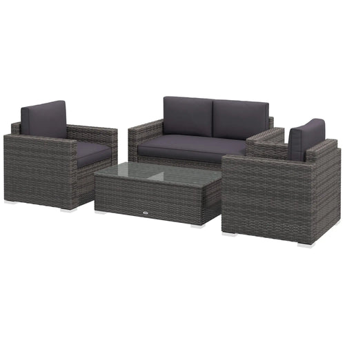 Outdoor Wicker Furniture Set, Loveseat and 2 Chairs, Grey