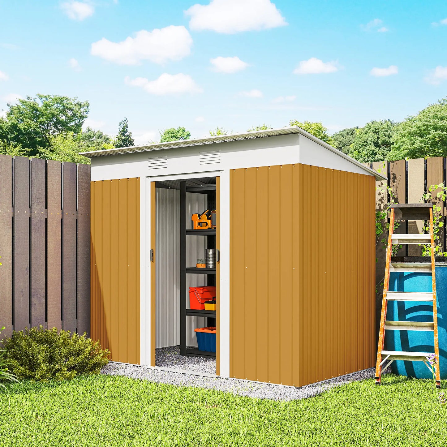 7' x 4' Metal Storage Shed, Outdoor Garden Tool Organizer, Yellow Sheds at Gallery Canada
