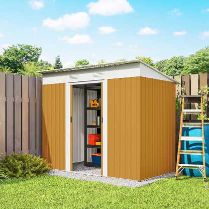 7' x 4' Metal Storage Shed, Outdoor Garden Tool Organizer, Yellow Sheds at Gallery Canada