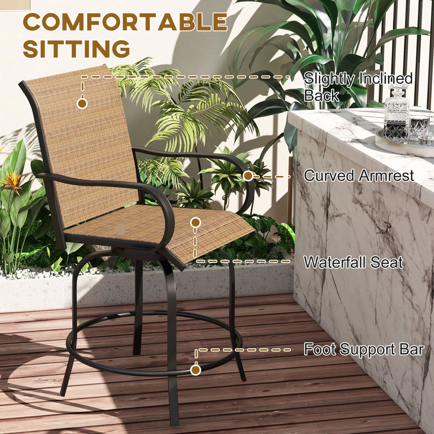 Outdoor Bar Stools, Set of 2, 360° Swivel, 26.8" x 29.5" x 48.4", Brown Bistro Sets at Gallery Canada