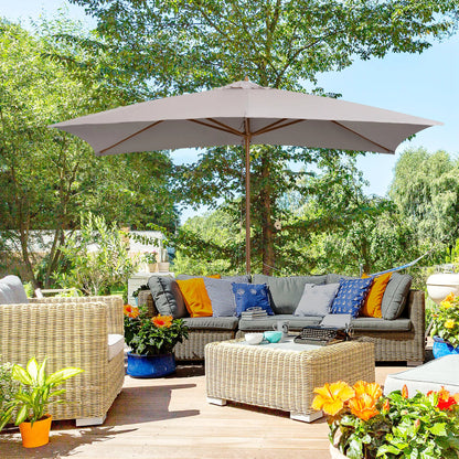 7' x 10' Grey Wooden Patio Umbrella, Rectangle Garden Parasol with Bamboo Ribs, Grey Sun Umbrellas at Gallery Canada