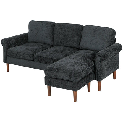 L Shape Sofa, Modern Sectional Couch, Chaise Lounge, Wooden Legs, Black 3-Seater Sofas Black, Brown at Gallery Canada