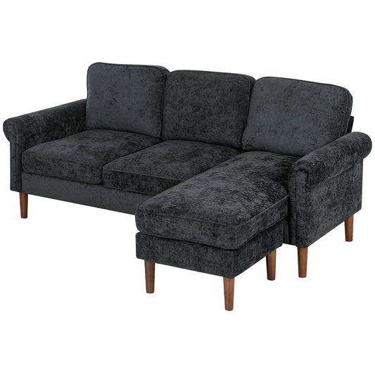 L Shape Sofa, Modern Sectional Couch, Chaise Lounge, Wooden Legs, Black 3-Seater Sofas Black, Brown at Gallery Canada