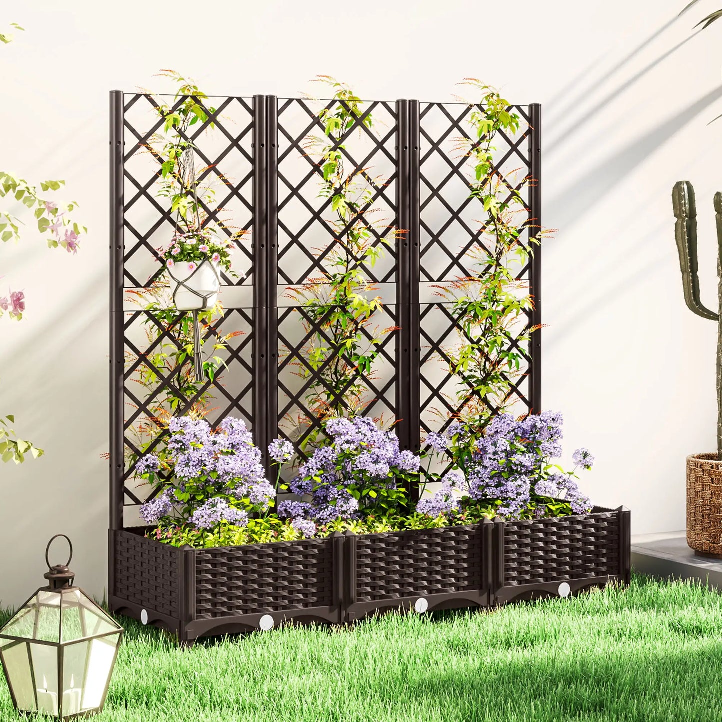 Raised Garden Bed With Trellis, PE Rattan, Drainage Holes, 47" x 16" x 48" Raised Garden Beds at Gallery Canada