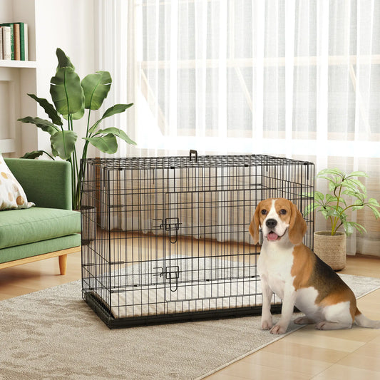 41" Folding Metal Dog Crate, 2 Doors, Removable Tray, Black Houses, Kennels & Pens Black, Beige at Gallery Canada