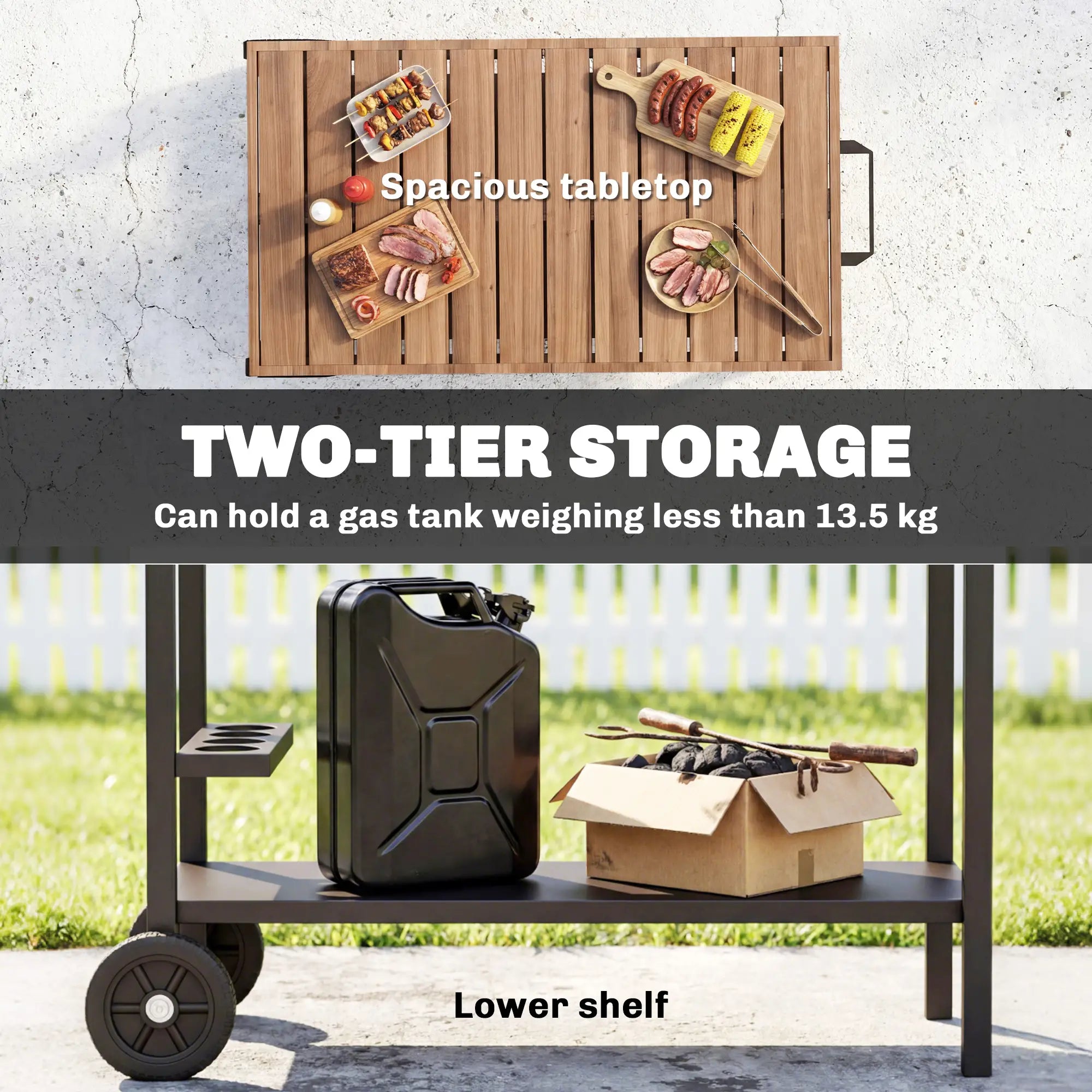 Outdoor Grill Cart, 2-Tier Pizza Oven Stand, Black And Brown Outdoor Grill Carts at Gallery Canada