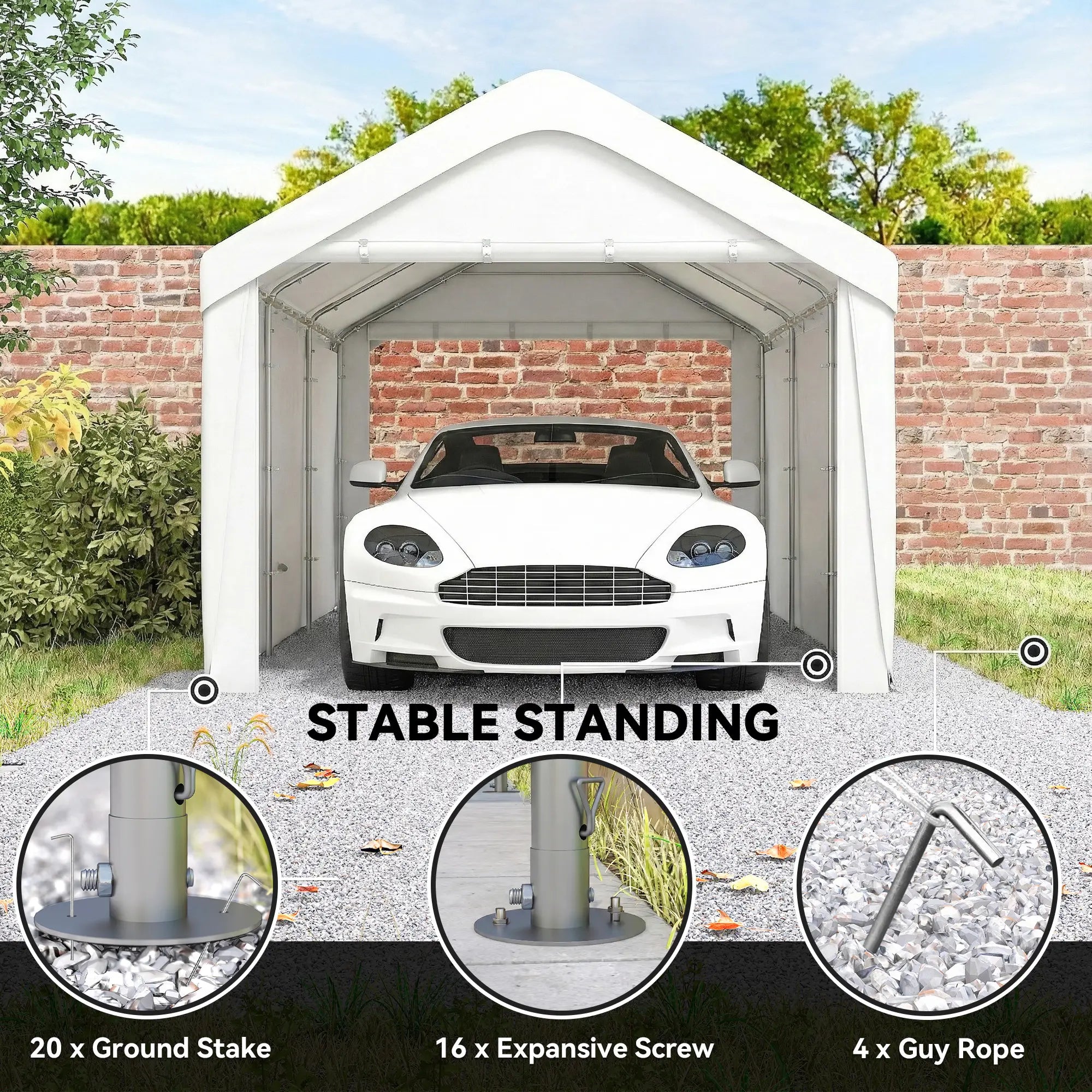 10 x 20 ft Portable Garage, 2 Roll-Up Doors, Removable Sidewalls, White Car Shelters at Gallery Canada