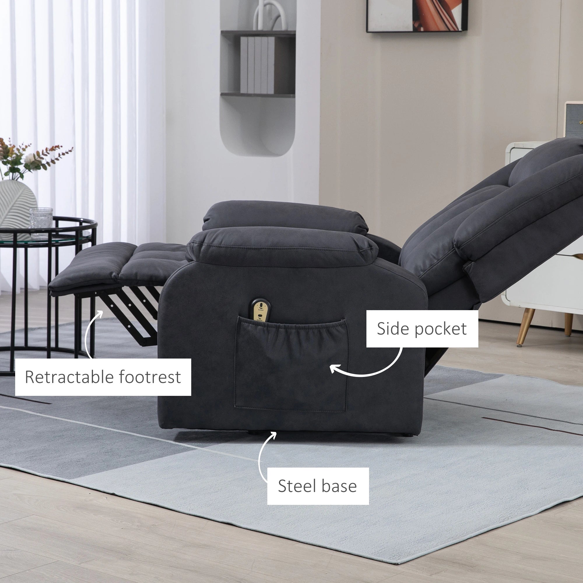 Electric Recliner Chair, Microfibre Upholstery, Remote, Charcoal Grey Electric Power Lift Chairs at Gallery Canada