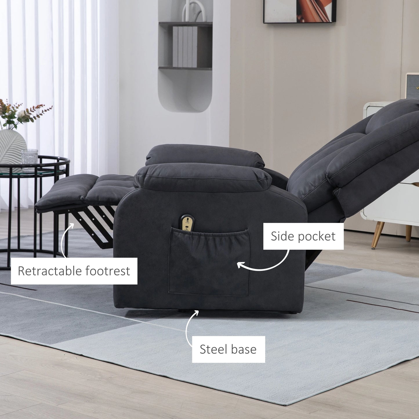 Electric Recliner Chair, Microfibre Upholstery, Remote, Charcoal Grey Electric Power Lift Chairs at Gallery Canada