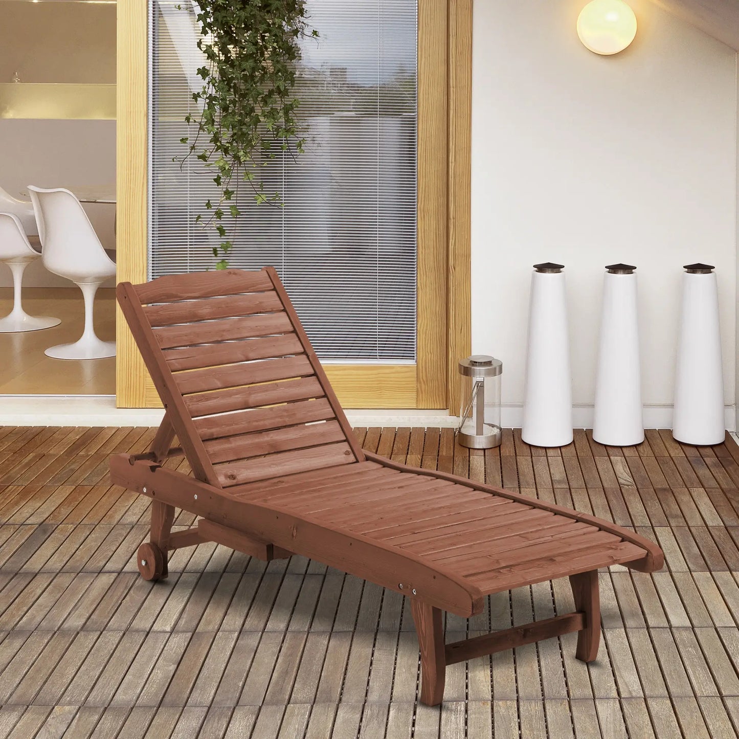 Wooden Outdoor Lounge Chair, Adjustable Patio Chaise Recliner, Brown Chaise Loungers at Gallery Canada