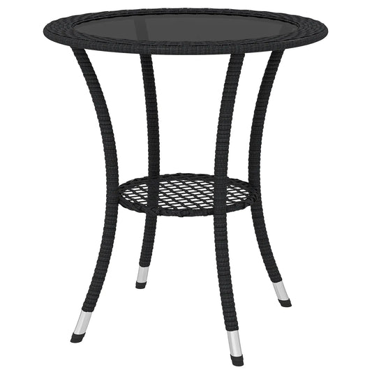 Outdoor Rattan Dining Table, Round Coffee Table with 2-Tier Shelf, Black