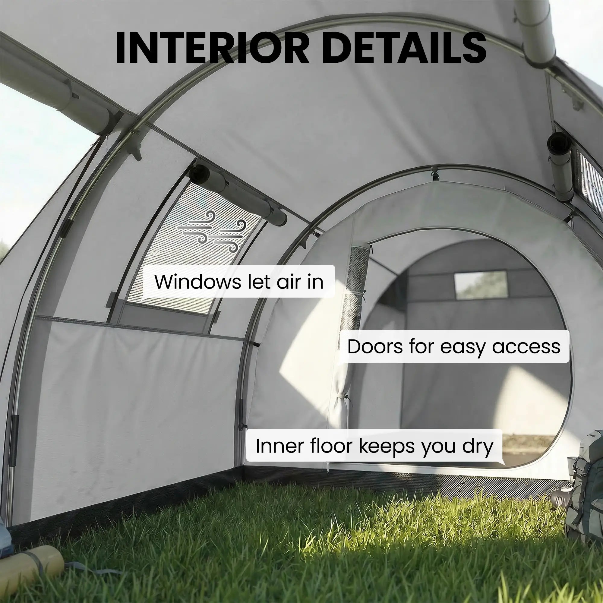 3-4 Person 2 Room Camping Tent 3000mm Waterproof, Grey Camping Tents at Gallery Canada
