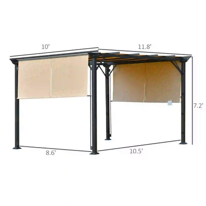 12' x 10' Outdoor Gazebo, Retractable Canopy, Steel Frame, Beige Pergolas at Gallery Canada