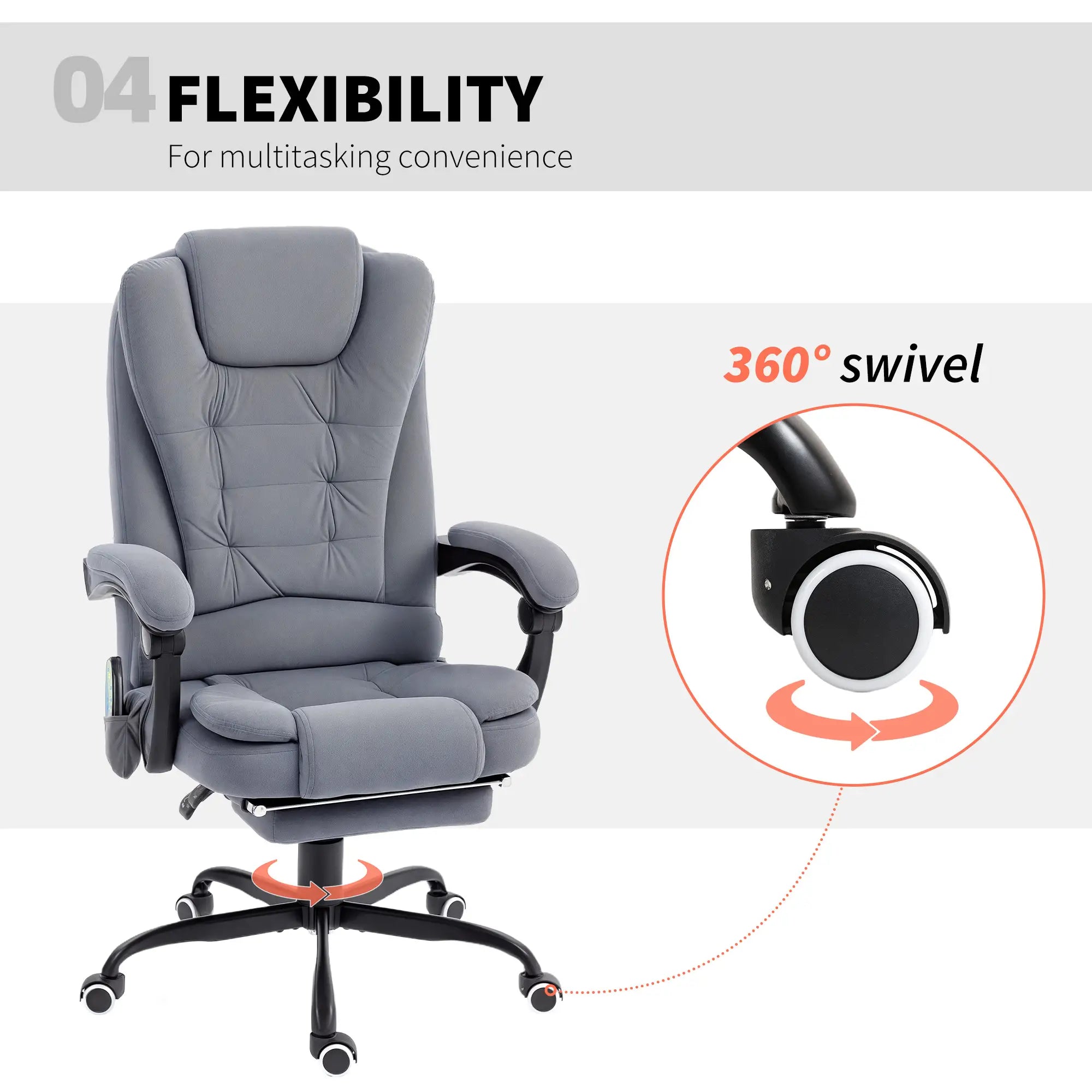 7 Point Vibrating Massage Chair, Reclining Office Chair, Adjustable Height, Grey Massage Chairs at Gallery Canada