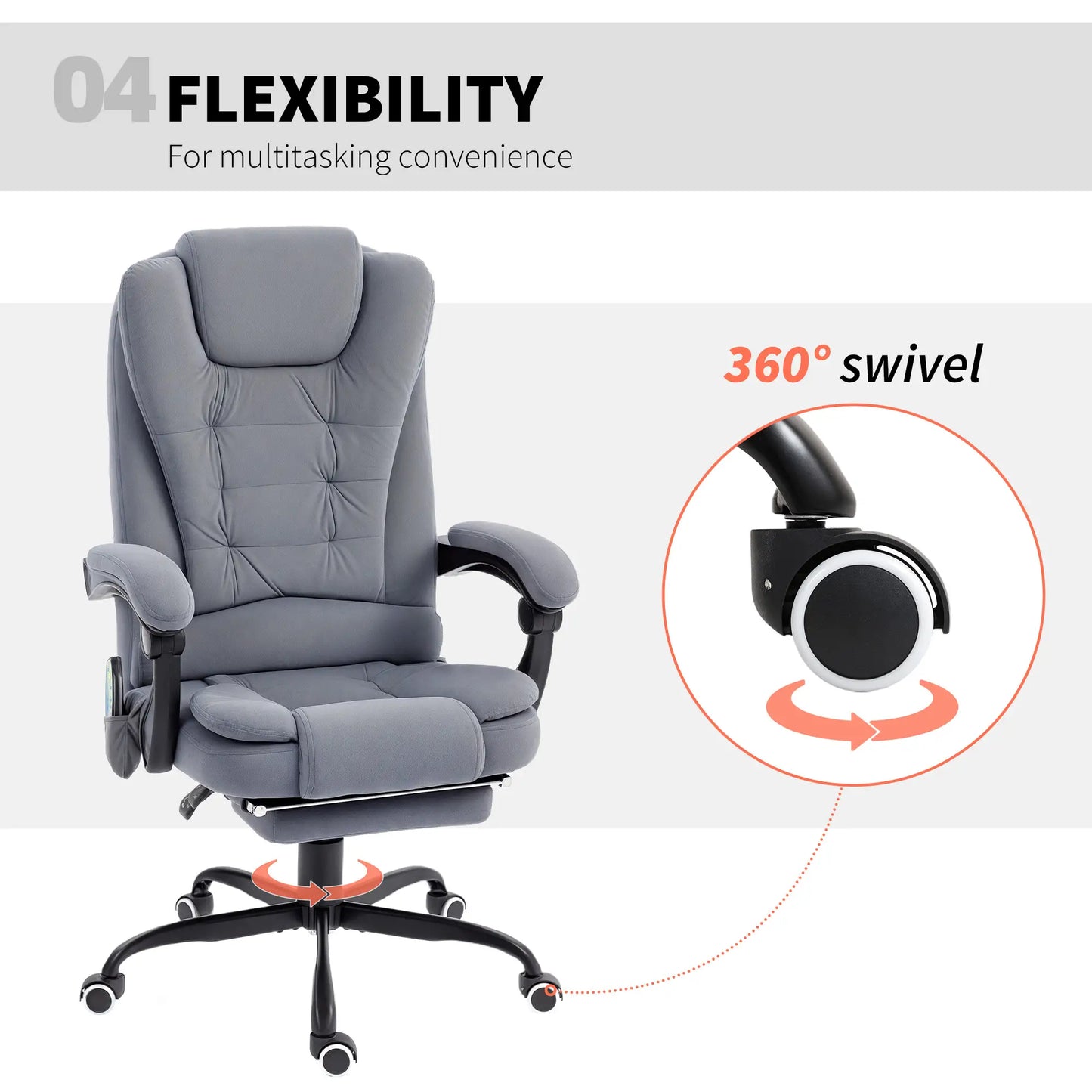 7 Point Vibrating Massage Chair, Reclining Office Chair, Adjustable Height, Grey Massage Chairs at Gallery Canada