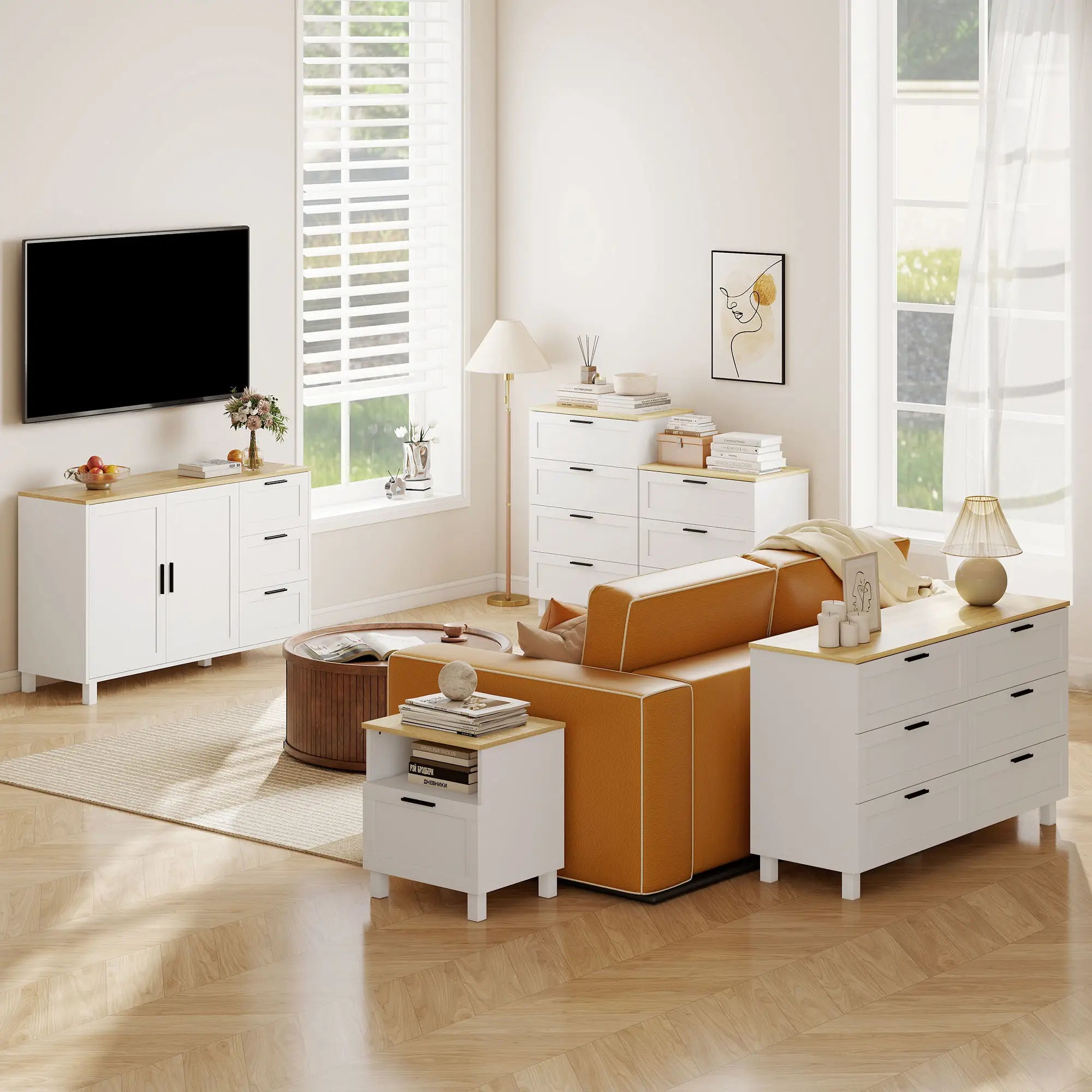 Buffet Cabinet with Soft Close Doors, Modern Sideboard with 3 Drawers, White Bar Cabinets at Gallery Canada