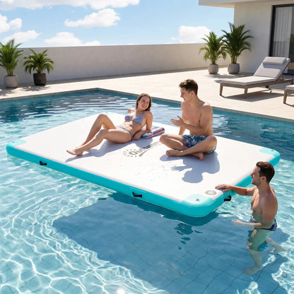 10'X7' Floating Dock, Inflatable Island With Pump & Backpack, Blue Green Floating Water Mats at Gallery Canada