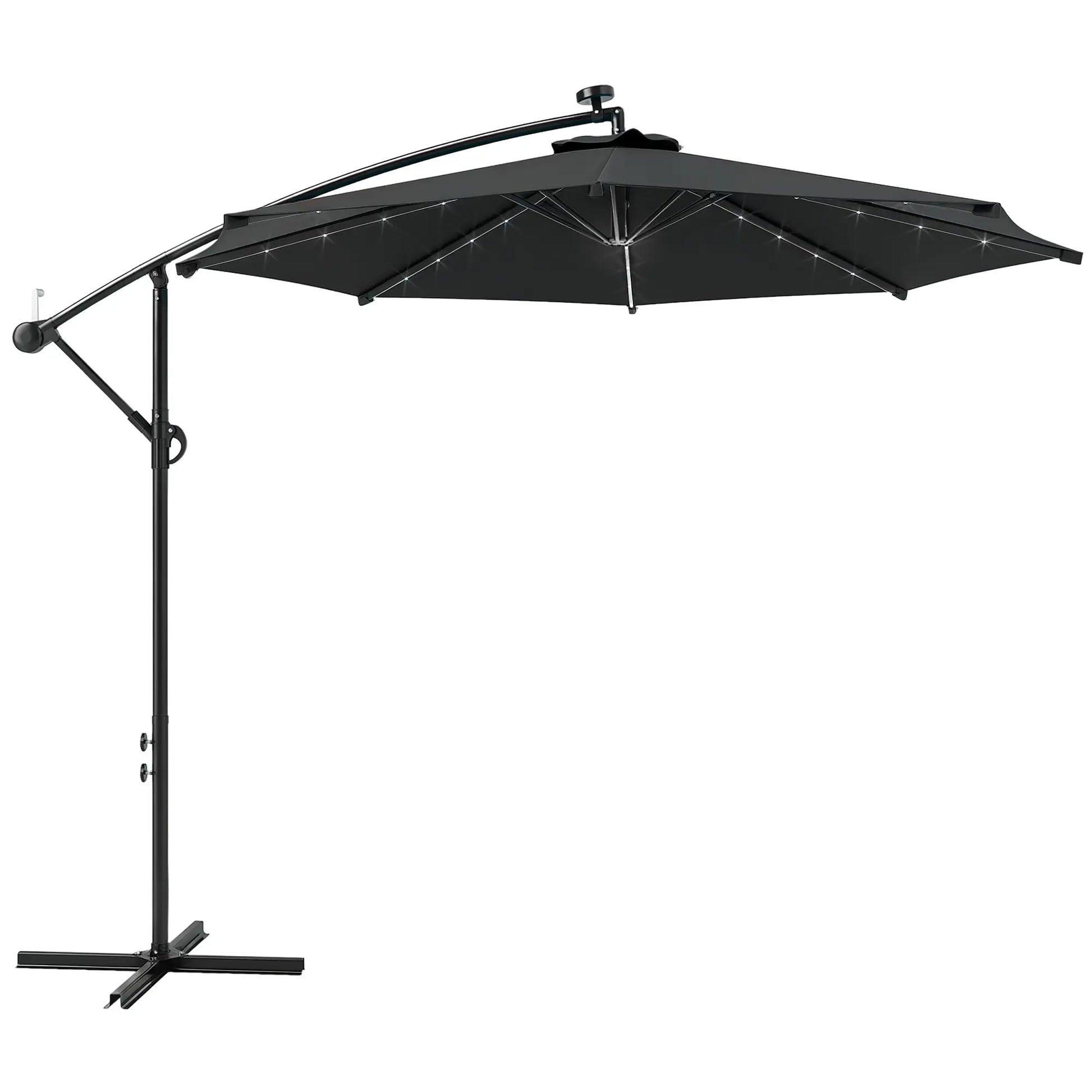 10ft Banana Umbrella, Solar Lights, Adjustable Angle, Patio Backyard, Black Offset Cantilever Umbrellas at Gallery Canada