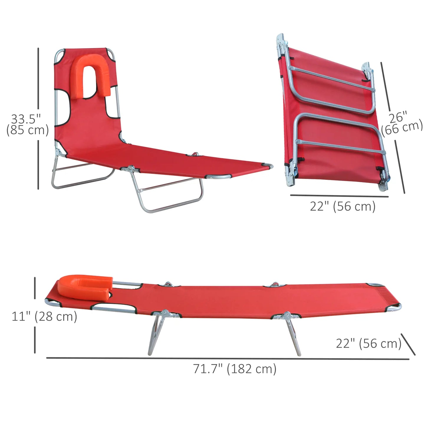 Outdoor Lounge Chair, Adjustable Folding Chaise, Sun Lounger Bed, Red Lounger Chairs at Gallery Canada