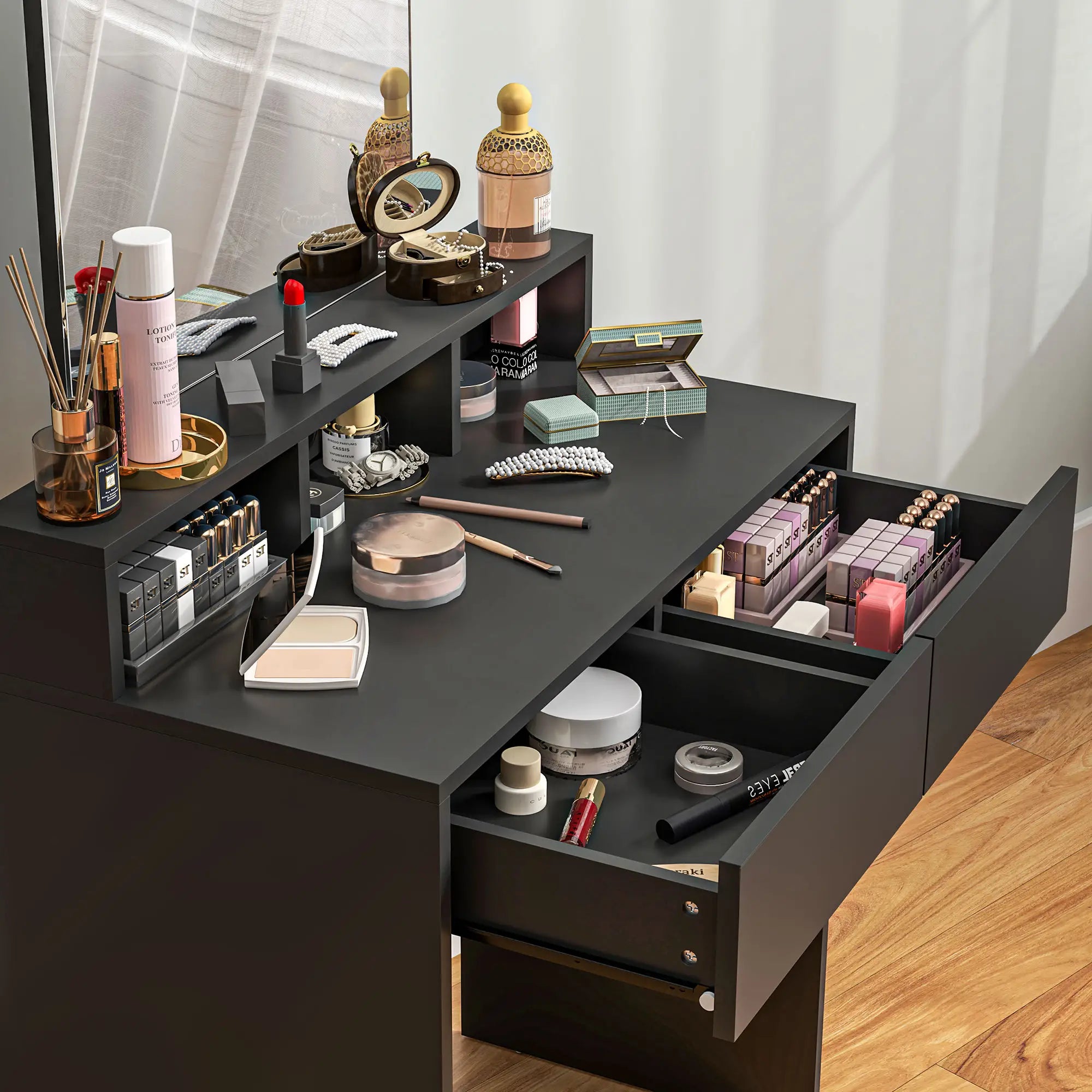 Modern Makeup Vanity Desk with Mirror, Drawers, Black Dressing & Vanity Tables at Gallery Canada