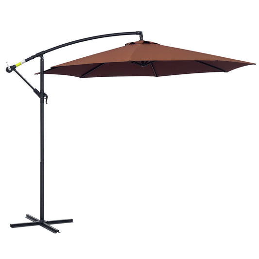 10' Deluxe Patio Umbrella, Offset Sunshade with Crank, Cross Base Cantilever Umbrellas Coffee at Gallery Canada