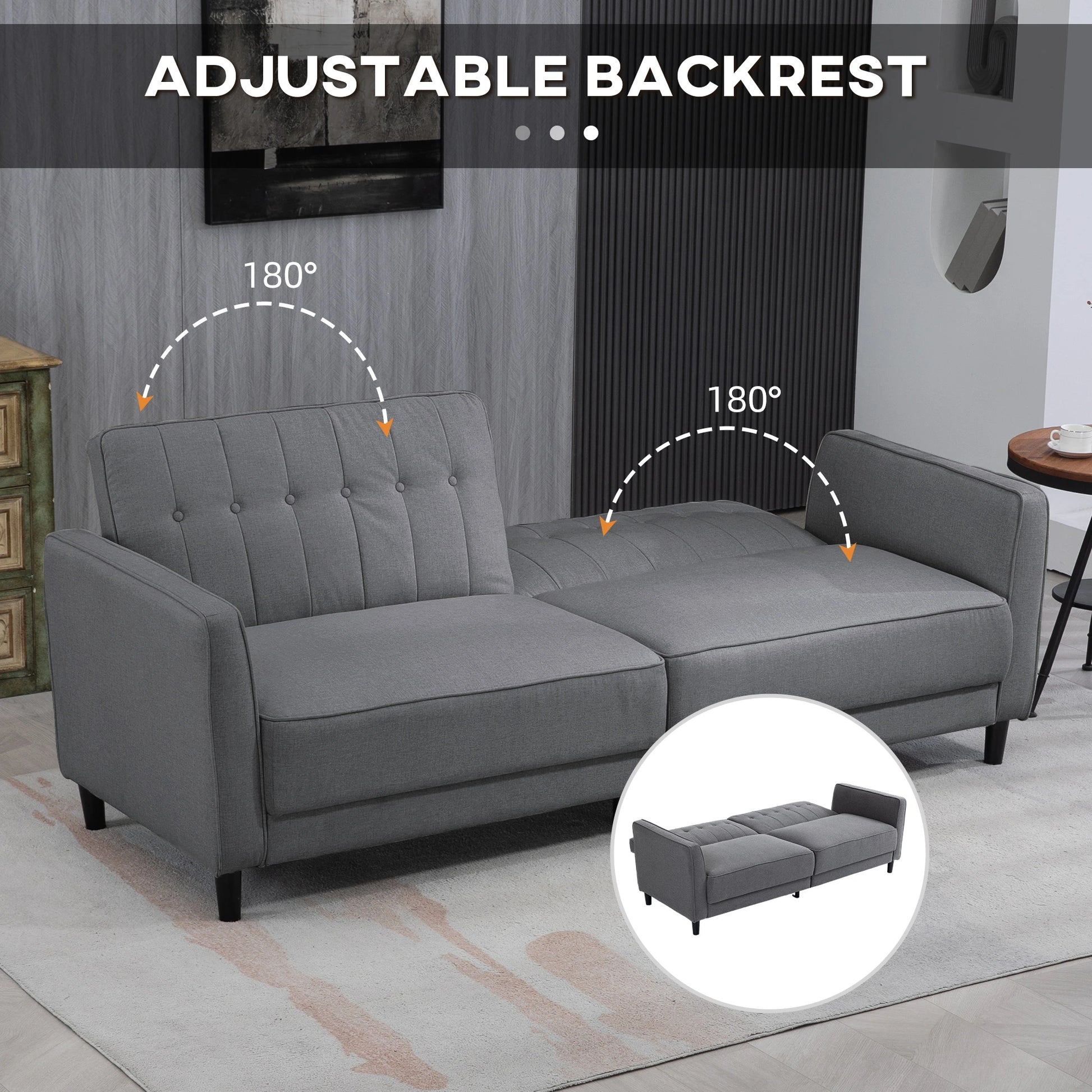 Convertible Bed with Couch, Adjustable Back Sofa Bed, Charcoal Grey 2-Seater Sofas at Gallery Canada