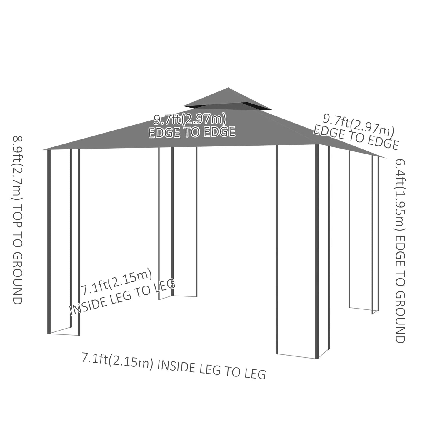 10'x10' Garden Gazebo, Portable Canopy, Mosquito Netting, Grey Gazebos at Gallery Canada