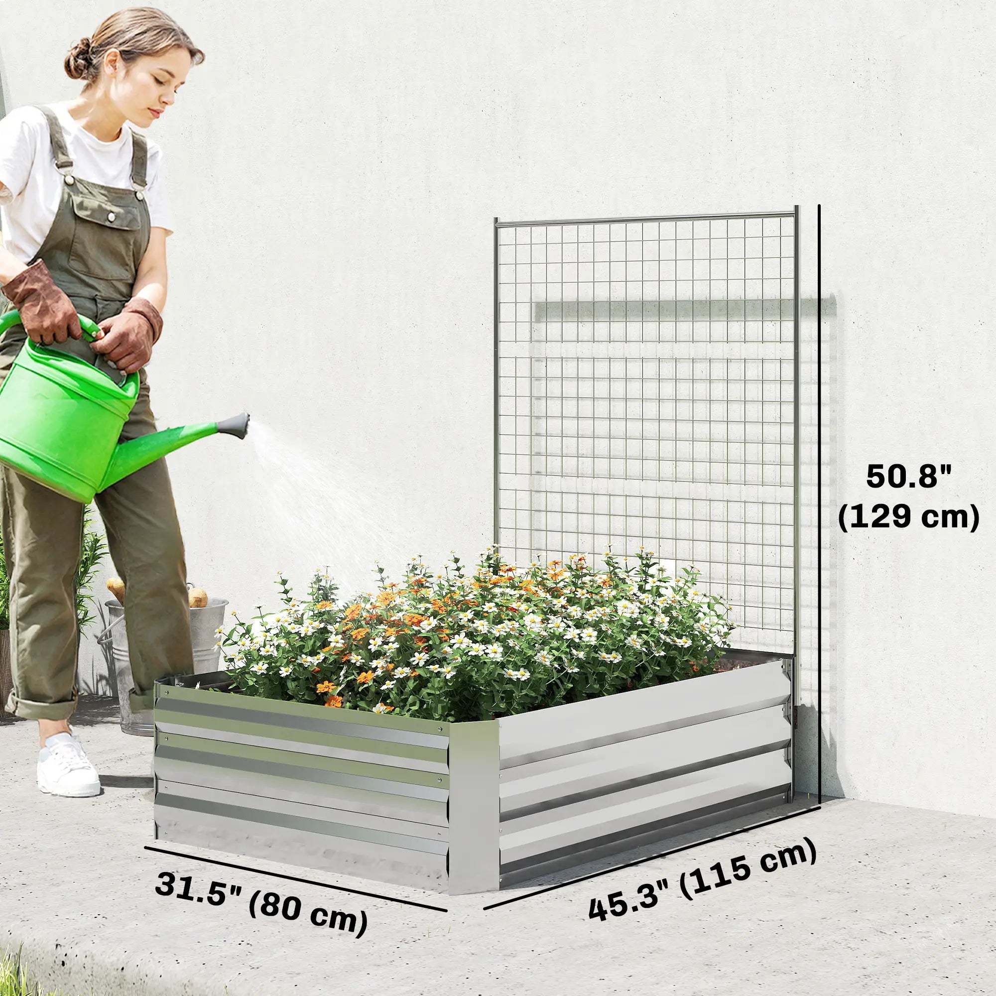 Galvanized Raised Garden Bed With Trellis, Planter Box, Open Bottom, Silver Galvanized Planter Boxes at Gallery Canada