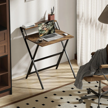 27.6" Folding Computer Desk, Rustic Brown, Monitor Shelf Writing Desks at Gallery Canada