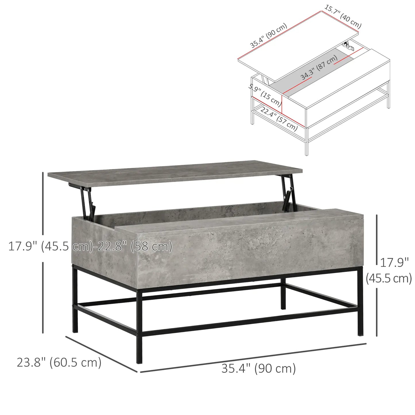 Lift Top Coffee Table, Hidden Storage, Living Room, Grey Coffee Tables at Gallery Canada