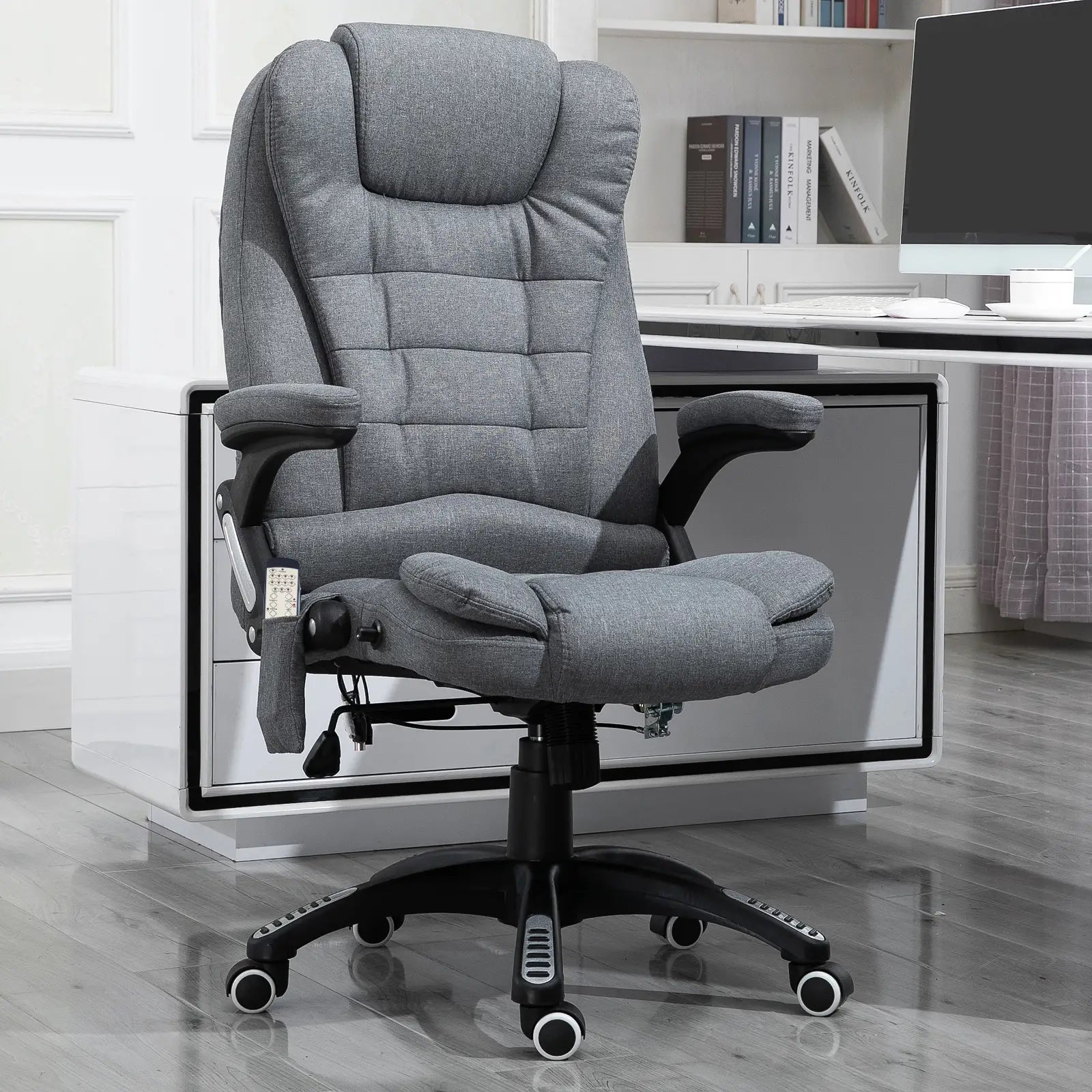 6 Point Vibrating Massage Chair, High Back Executive, Reclining, Swivel Wheels, Grey Massage Chairs at Gallery Canada