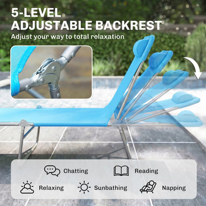 Portable Adjustable Reclining Lounge Chair, Folding Chaise, Blue Lounger Chairs at Gallery Canada