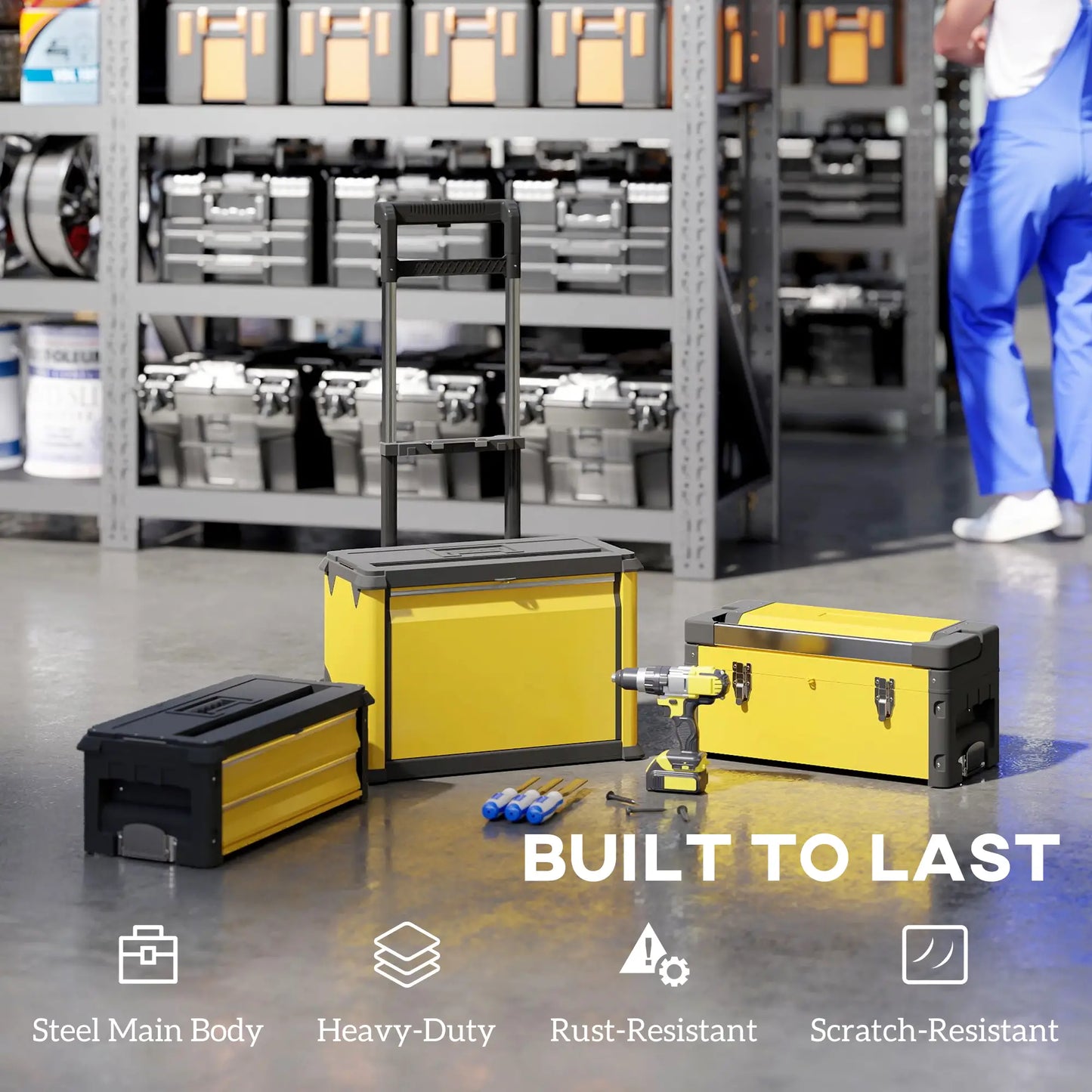 3-in-1 Tool Box with Wheels, Stackable, Modular Steel Toolbox, Yellow Tool Organizers at Gallery Canada