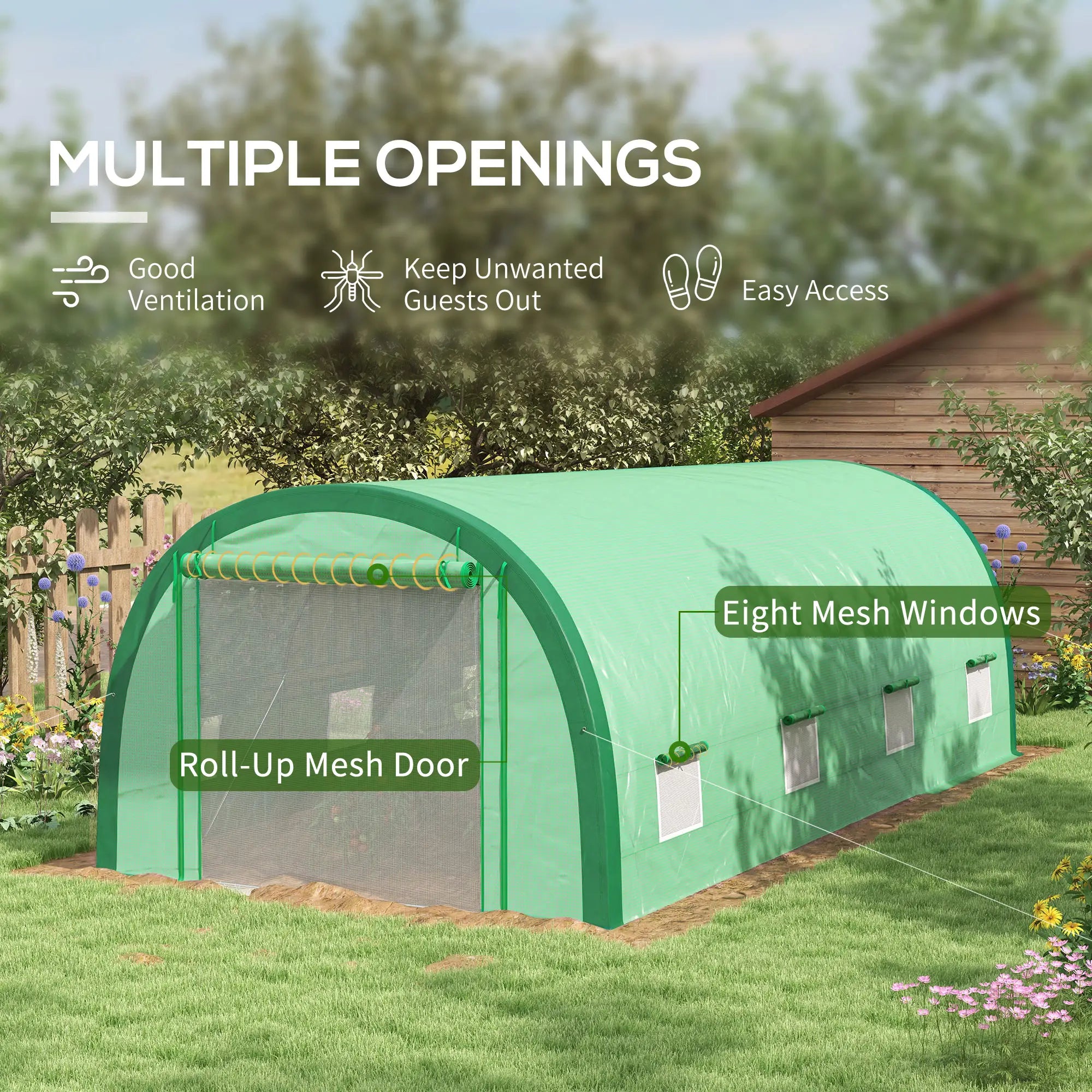 19.5' x 10' x 6.5' Tunnel Greenhouse, Mesh Door, Windows, Green Tunnel Greenhouses at Gallery Canada