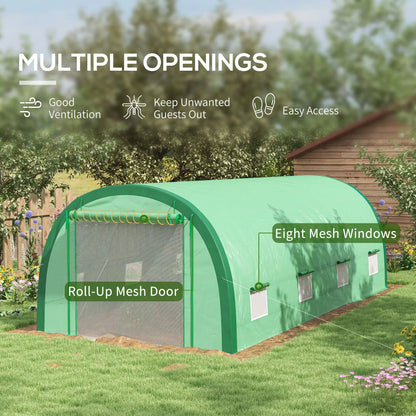 19.5' x 10' x 6.5' Tunnel Greenhouse, Mesh Door, Windows, Green Tunnel Greenhouses at Gallery Canada