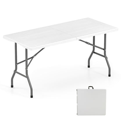 5FT Folding Picnic Table with Wood Grain HDPE Tabletop and Non-slip Foot Pads-WH, White Picnic Tables at Gallery Canada