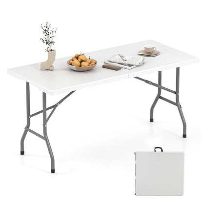 5FT Folding Picnic Table with Wood Grain HDPE Tabletop and Non-slip Foot Pads-WH, White Picnic Tables at Gallery Canada