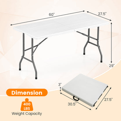 5FT Folding Picnic Table with Wood Grain HDPE Tabletop and Non-slip Foot Pads-WH, White Picnic Tables at Gallery Canada