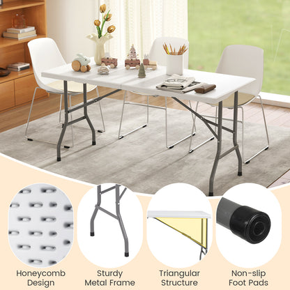 5FT Folding Picnic Table with Wood Grain HDPE Tabletop and Non-slip Foot Pads-WH, White Picnic Tables at Gallery Canada