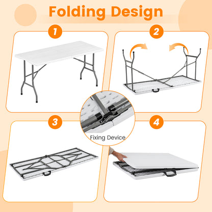 5FT Folding Picnic Table with Wood Grain HDPE Tabletop and Non-slip Foot Pads-WH, White Picnic Tables at Gallery Canada