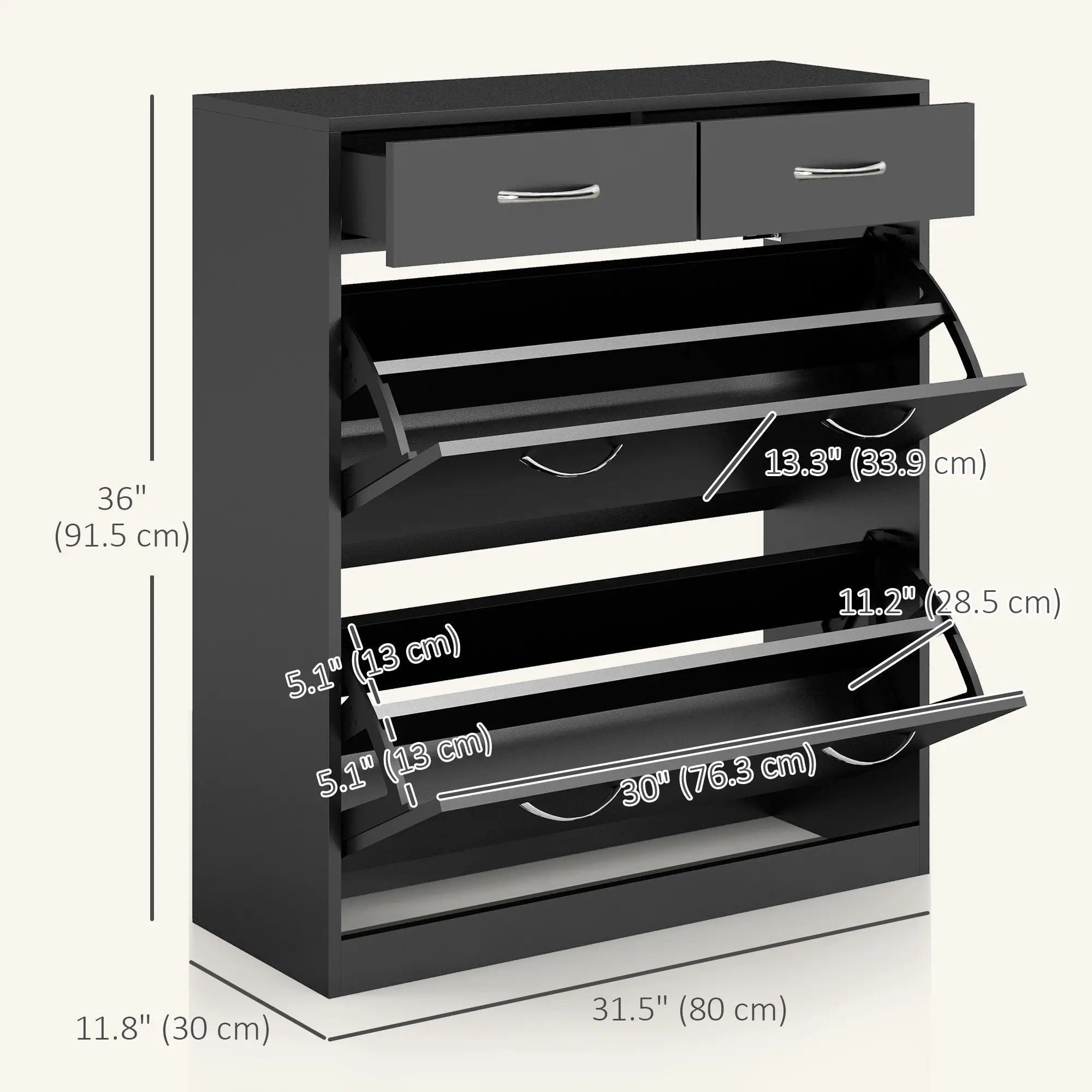 Narrow Shoe Storage, 2 Flip Drawers, Adjustable Shelves, Holds 12 Pairs, Black Shoe Storage Cabinets & Racks at Gallery Canada