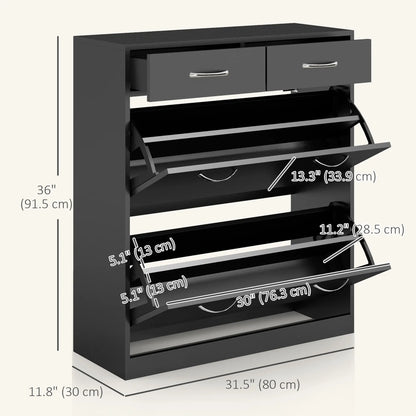 Narrow Shoe Storage, 2 Flip Drawers, Adjustable Shelves, Holds 12 Pairs, Black Shoe Storage Cabinets & Racks at Gallery Canada