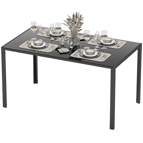 Rectangular Kitchen Table For 4 People, Tempered Glass Tabletop, Black