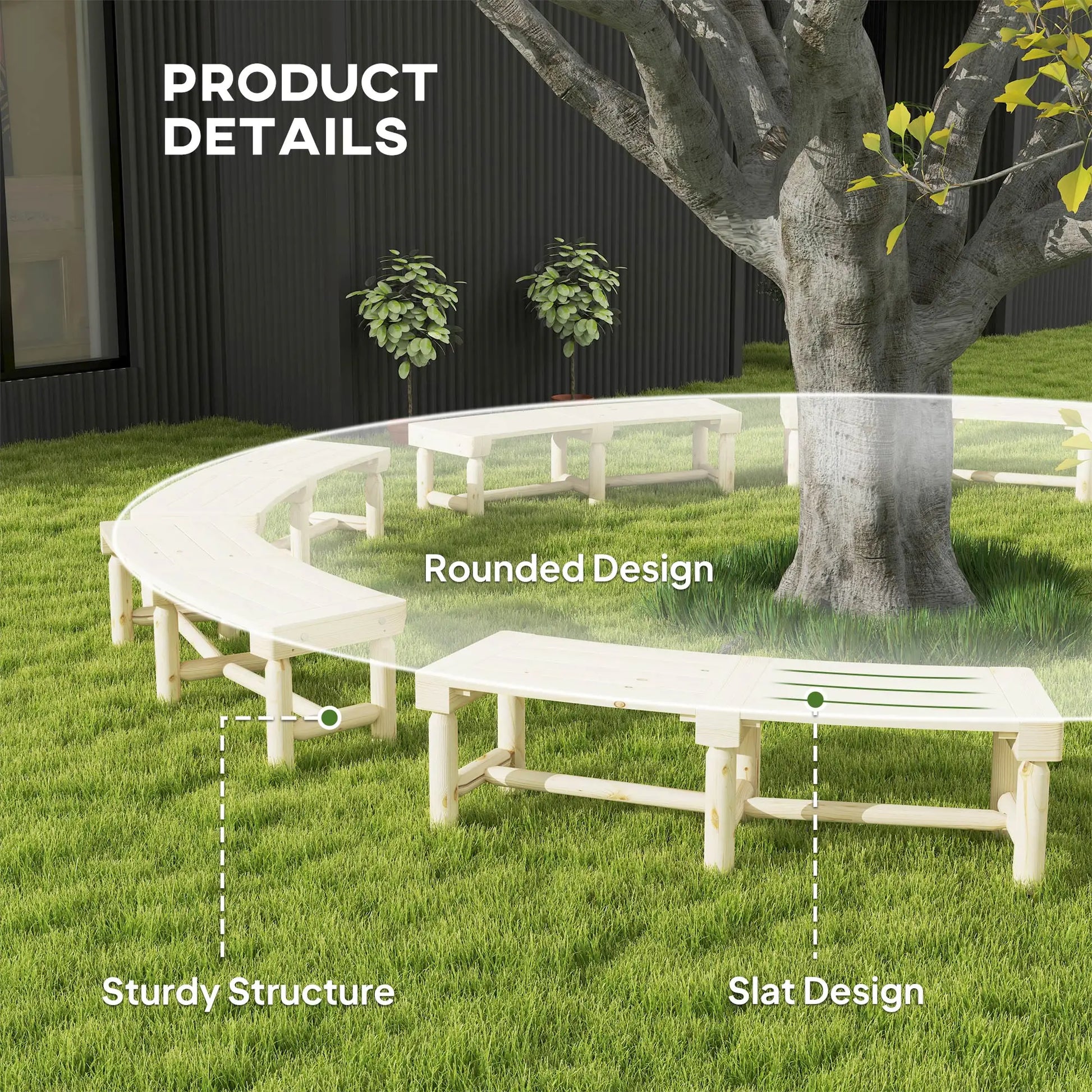Wooden Outdoor Bench, Wrap Around Tree, Slatted Seat, Natural Outdoor Benches at Gallery Canada