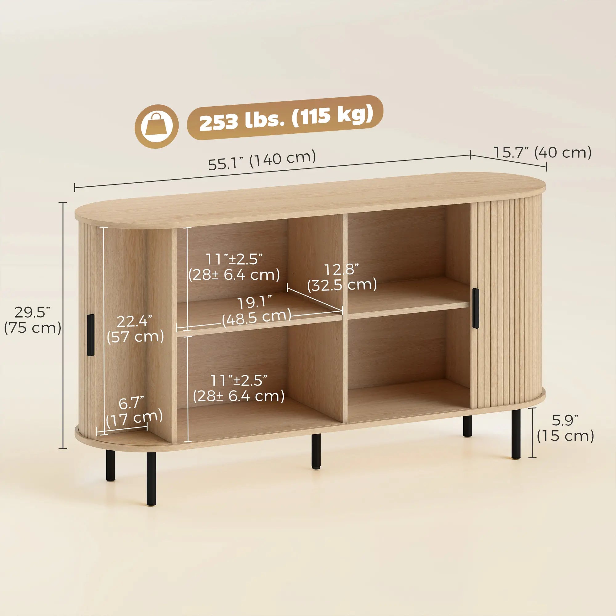 Mid Century Fluted Buffet Cabinet With Sliding Doors, 55