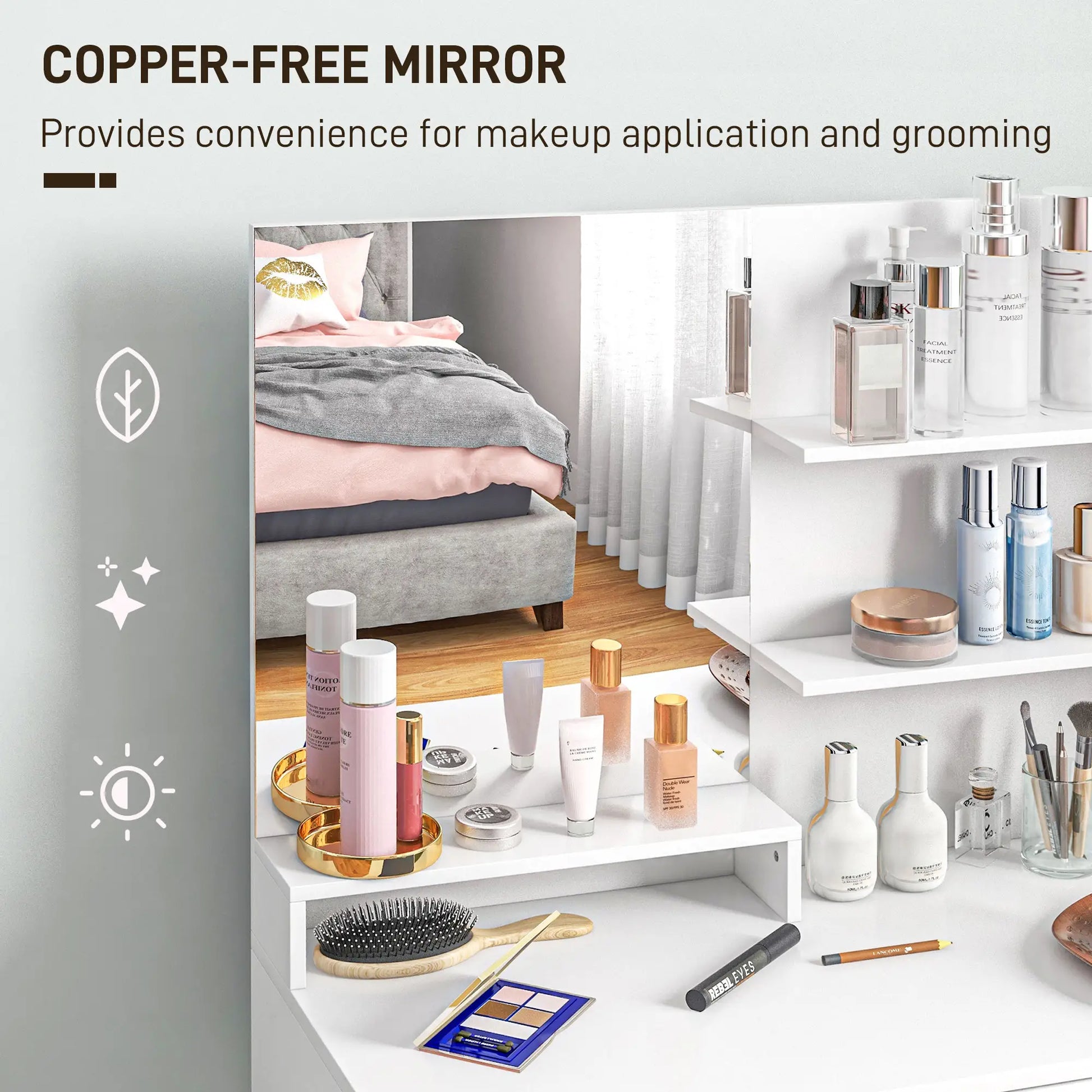 Vanity Set with Mirror, Stool, Storage Drawer, White Dressing & Vanity Tables at Gallery Canada